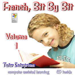 Software for learning French Vol 1 beginner middle/high school to adult with lessons, exercises, pictures, voices, bilingual spoken dictionary only $19.99 for use on single computer. Classroom or laboratory or school licenses available. Reproducible workbook available. Click for details.